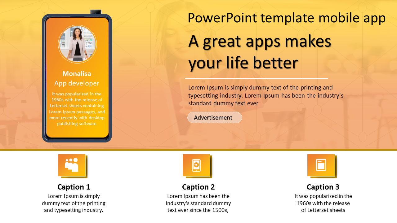 Editable PowerPoint Template Mobile App Slide Designs